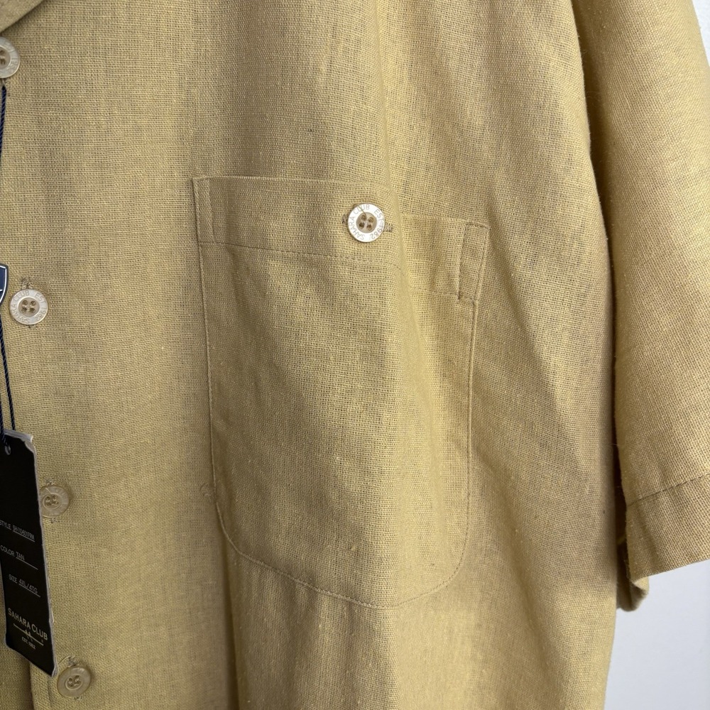 Sahara Club Mens Shirt 4XL Brown Tan Button Up Short Sleeve Linen Collar Beachy - Picture 6 of 10